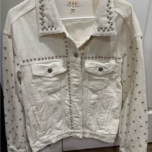 New POL Women's Studded White Jean Jacket